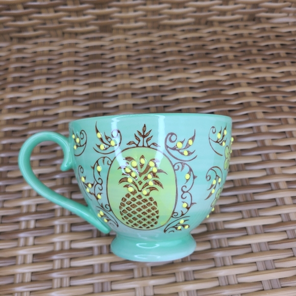 Yokohama Studio Footed Cup Floral Mug Pineapple Green Yellow Hand Painted - Picture 8 of 13